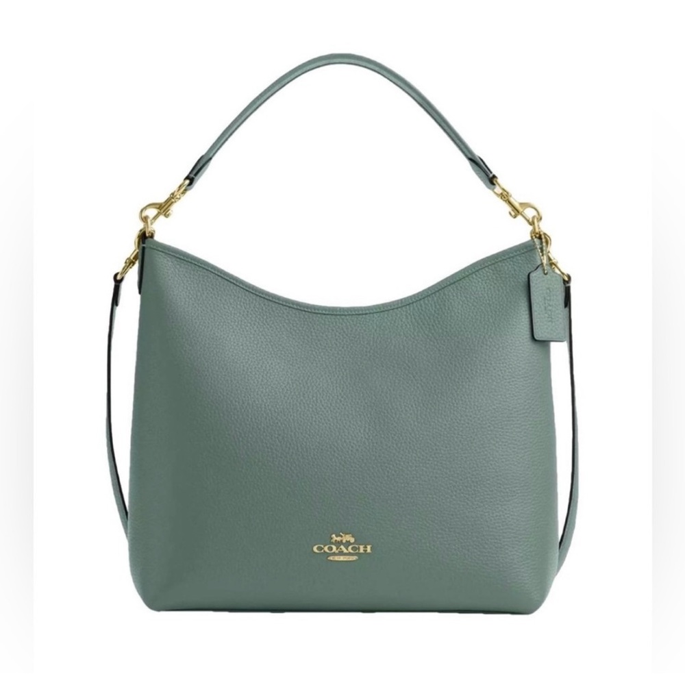 Coach Sage Green Pebbled Leather Shoulder Hobo with Gold Hardware